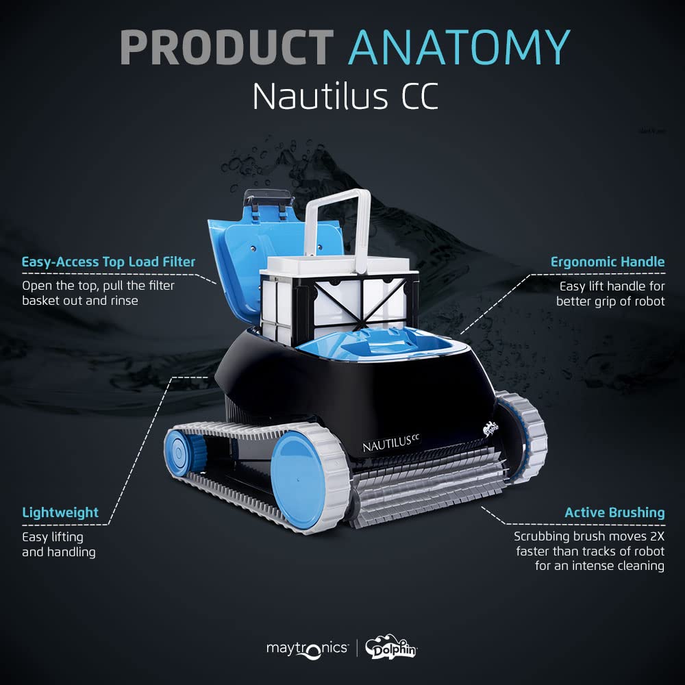 Dolphin Nautilus CC Robotic Pool Cleaner – Wall Climbing, Easy Top-Load Filter, 33 ft Pools