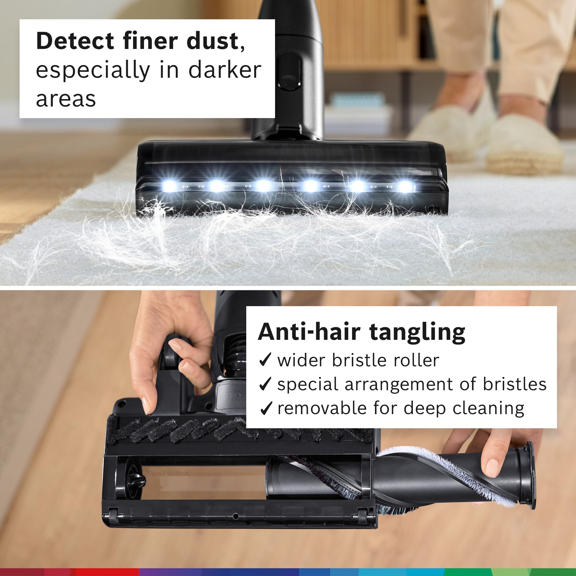 Bosch Unlimited 10 Cordless Stick Vacuum Cleaner - 2 Batteries Included, Up to 140 Min Total, Bendable Tube, Fast Charger, Pet Hair, Hard Floors and Carpets, 7 Accessories, Dark Cream